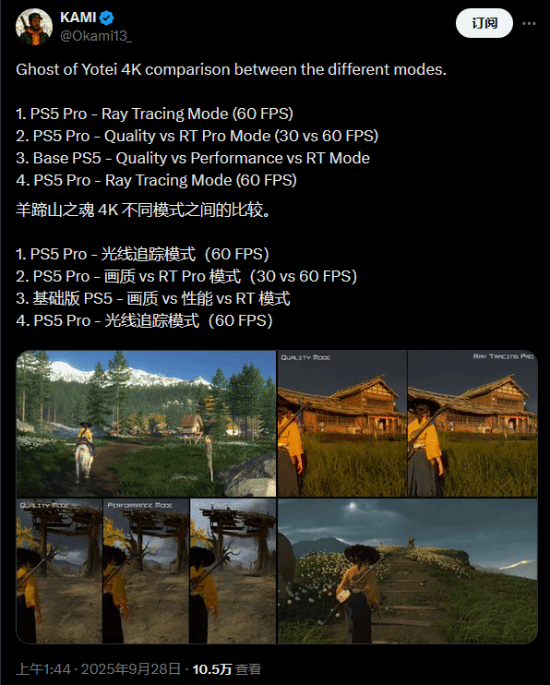 羊蹄山光追效果截图分享：不同画质模式下的美丽景观